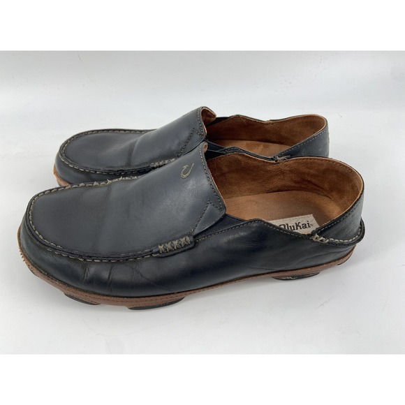 Olukai Shoe Men 12 Moloa Loafer Black Leather Slipper Convertible Slip On Casual